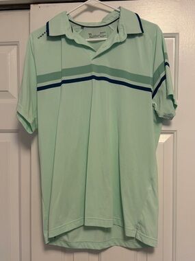 LG Men’s Mint Green Polo with Navy and Teal Stripes